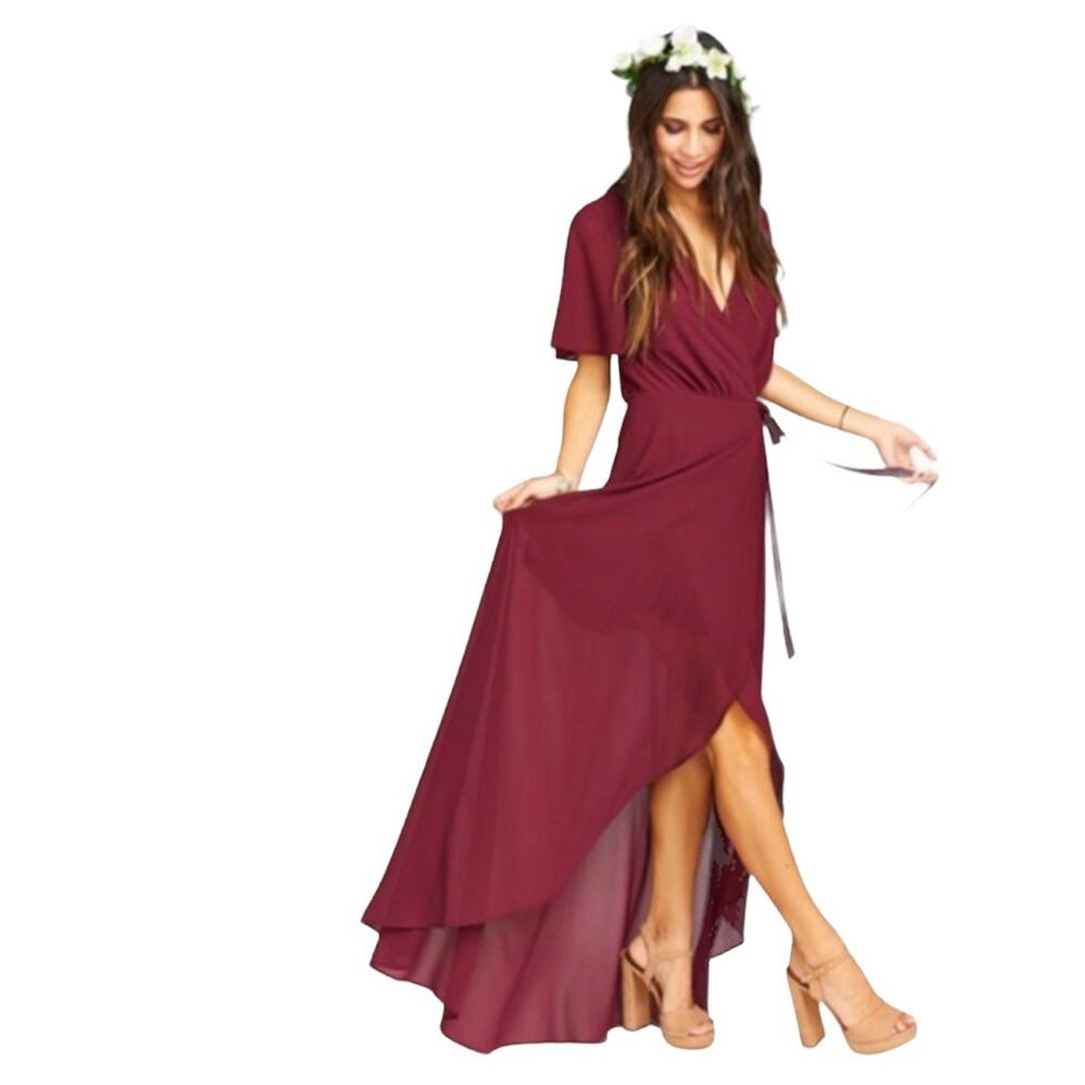 NWOT Show Me Your Mumu Burgundy Sofia Short Sleeve Wrap Maxi Size Medium